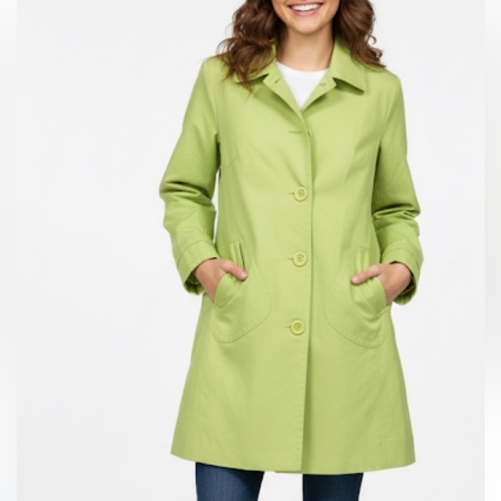Ann Taylor loft pea coat green lime water resistant material petite